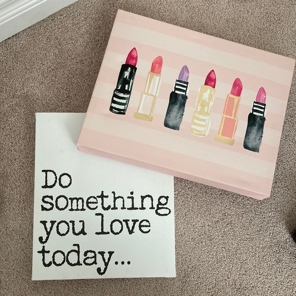 2 Canvas Art Signs Bundle -“do something you love today” & lipstick